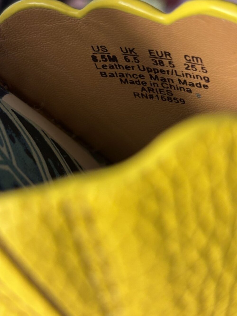 Aries Yellow Leather Scalloped Espadrille Slides Woven Tropical Print Sole Size - Picture 7 of 8